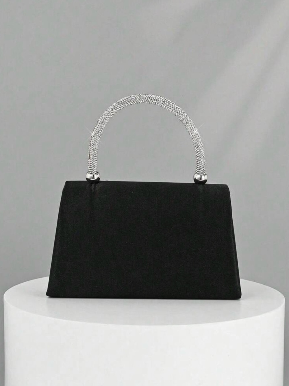 Black Crystal Bow Top-Handle Clutch - Picture 2 of 7